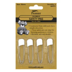 Sullivans Children's Safety Pins, White- 52mm