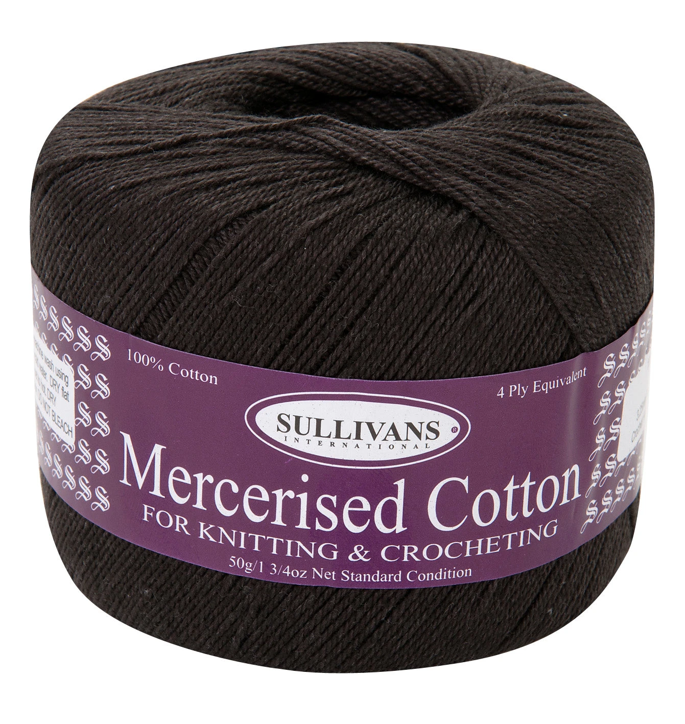 Sullivans Mercerised Crochet Yarn, Black- 50g Cotton Yarn 1 Sullivans Mercerised Crochet Yarn, Black- 50g Cotton Yarn