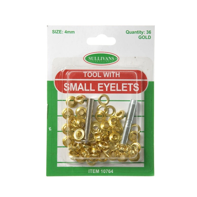 Small Eyelets With Tool Size 4mm, Gold- 36pk 1 Small Eyelets With Tool Size 4mm, Gold- 36pk