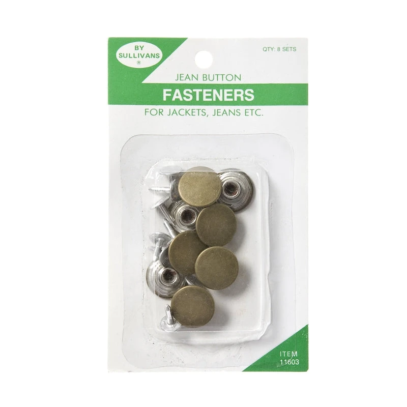 Sullivans Jean Button Fasteners, Gold- 8 Sets 1 Sullivans Jean Button Fasteners, Gold- 8 Sets