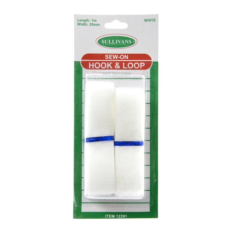 Sullivans Sew-On Hook & Loop, White- 25mm X 1m 1 Sullivans Sew-On Hook & Loop, White- 25mm X 1m