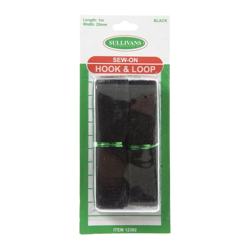 Sullivans Sew-On Hook & Loop, Black- 25mm X 1m 1 Sullivans Sew-On Hook & Loop, Black- 25mm X 1m