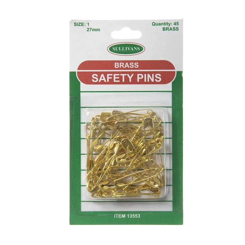 Sullivans Safety Pins Size 1, Brass- 45pk 1 Sullivans Safety Pins Size 1, Brass- 45pk