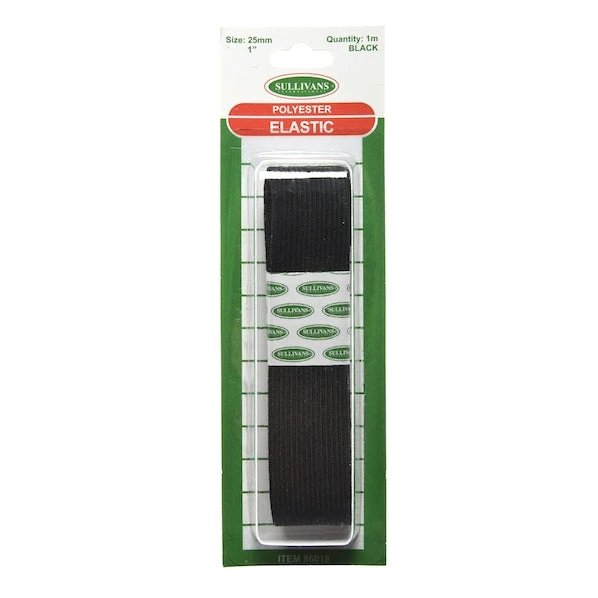 Sullivans Woven Elastic, Black- 25mm X 1m 1 Sullivans Woven Elastic, Black- 25mm X 1m