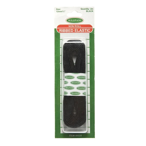 Sullivans Ribbed Elastic, Black- 12mm X 2m 1 Sullivans Ribbed Elastic, Black- 12mm X 2m