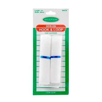 Sullivans Hook & Loop Sew On, White- 1m 1 Sullivans Hook & Loop Sew On, White- 1m